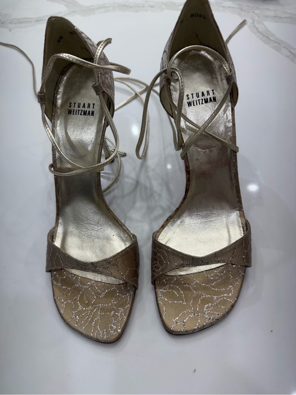 Stuart Weitzman Champagne Metallic Lace-Up Heels